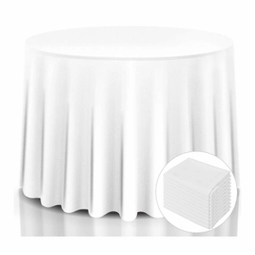 10 Pcs Round White Tablecloth 120-Inch, Premium Polyester Table Cover (White, 120") kitchen towel, placemats