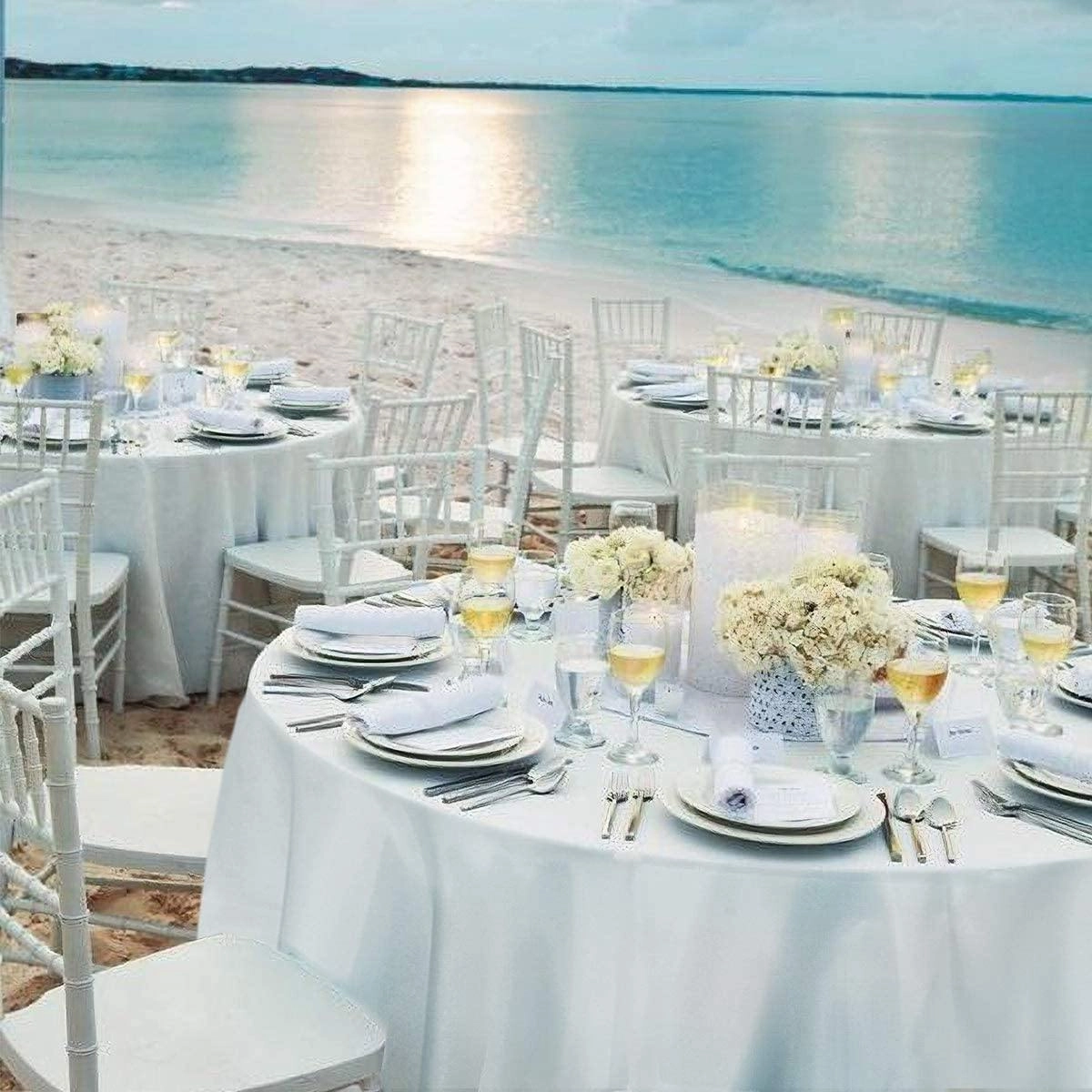 10 Pcs Round White Tablecloth 120-Inch, Premium Polyester Table Cover (White, 120")