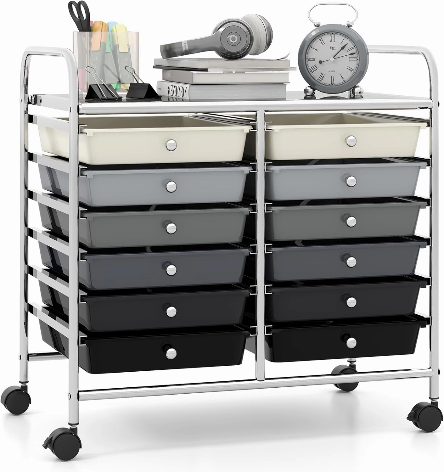 12 Drawers Rolling Cart for Office School Supplies - 25 x 15 x 24.5