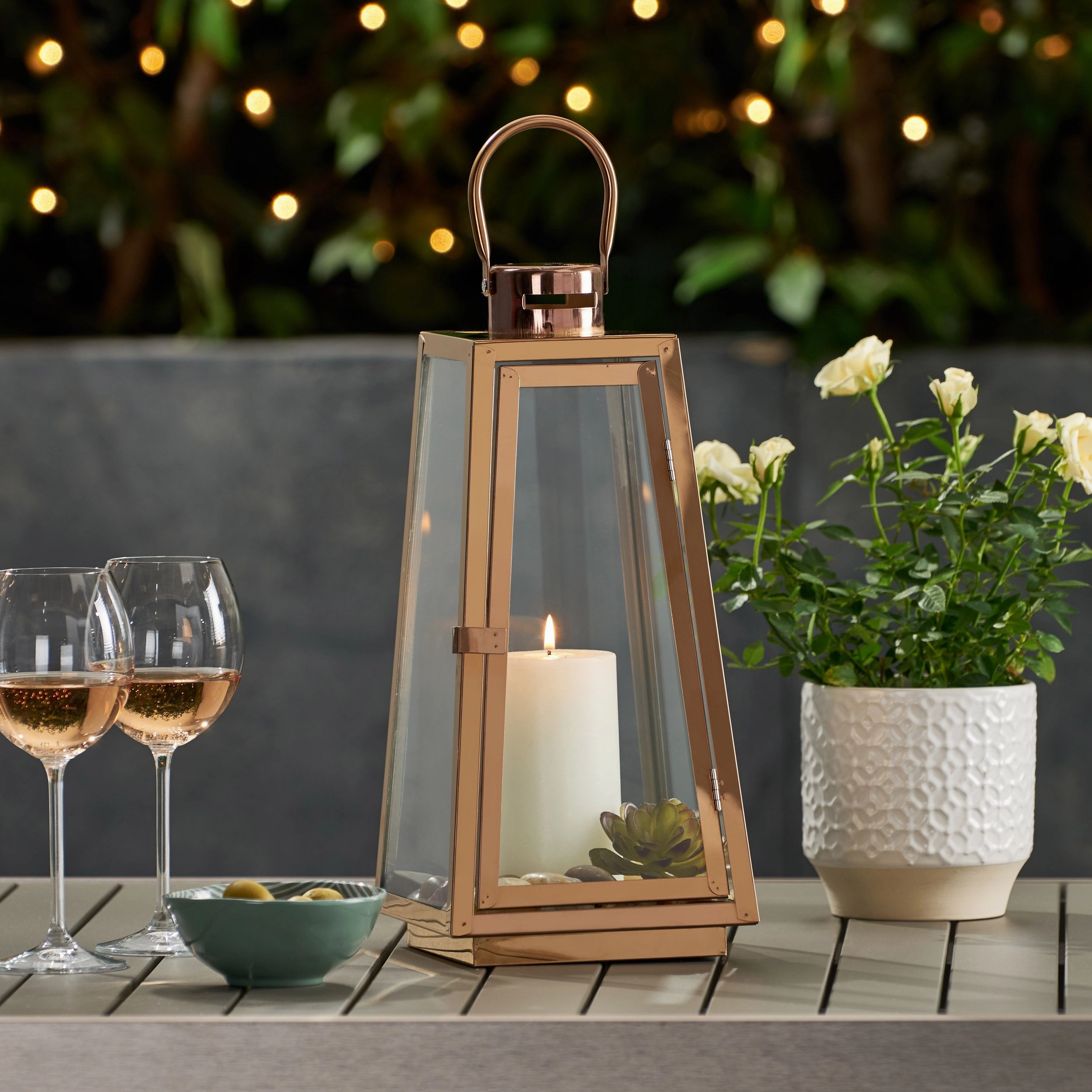 15" Modern Outdoor Stainless Steel Lantern - NH562013 outdoor party decor, BBQ set