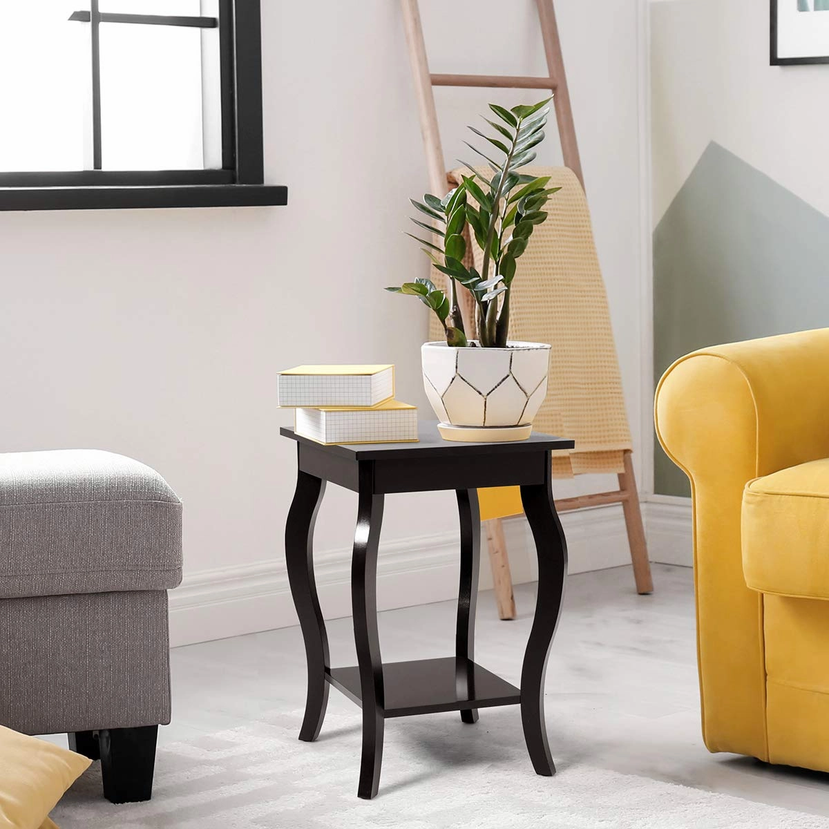 16" End Table W/Storage & Shelf Curved Legs Home Furniture for Living Room