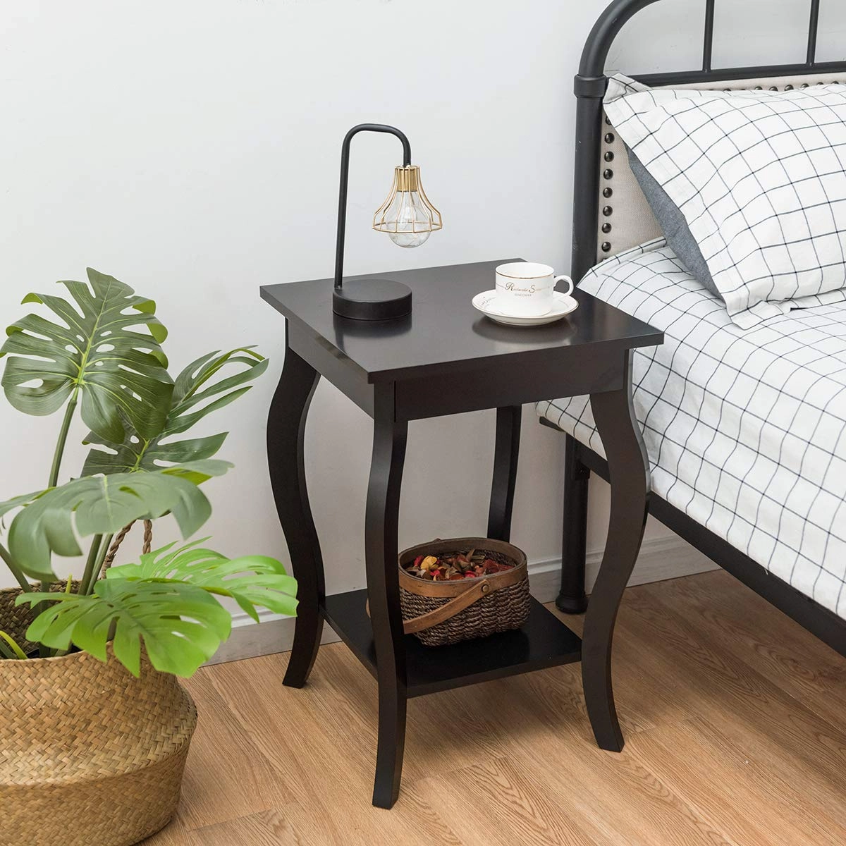 16" End Table W/Storage & Shelf Curved Legs Home Furniture for Living Room