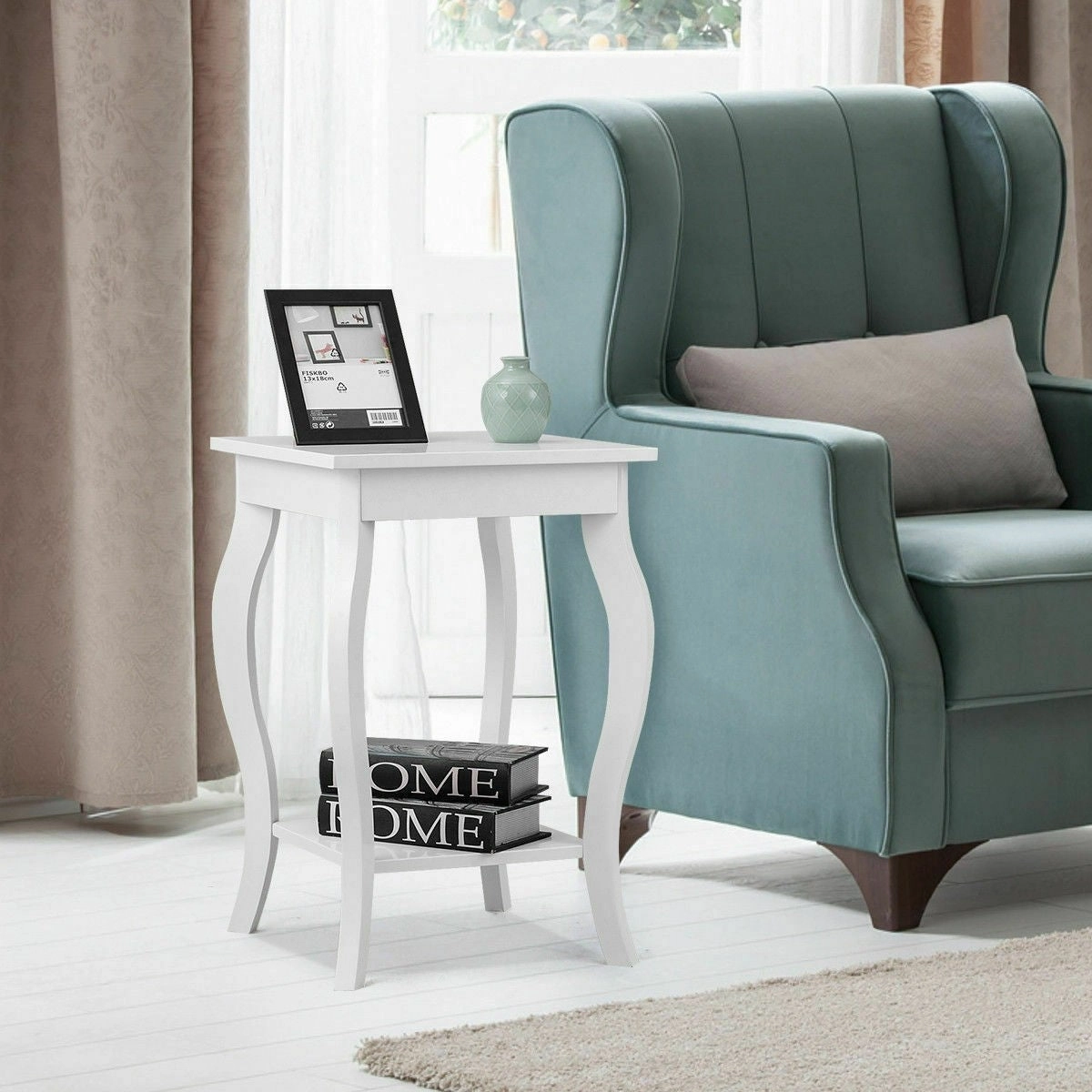 16" End Table W/Storage & Shelf Curved Legs Home Furniture for Living Room