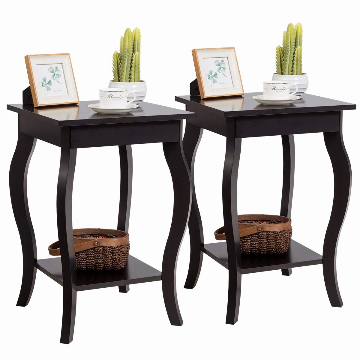 16" End Table W/Storage & Shelf Curved Legs Home Furniture for Living Room