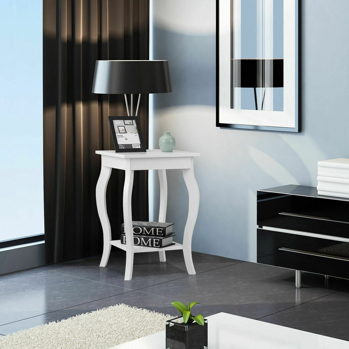 16" End Table W/Storage & Shelf Curved Legs Home Furniture for Living Room