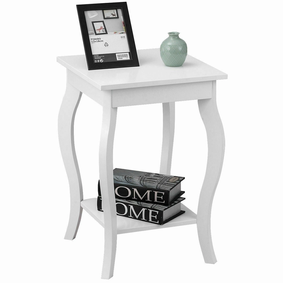 16" End Table W/Storage & Shelf Curved Legs Home Furniture for Living Room