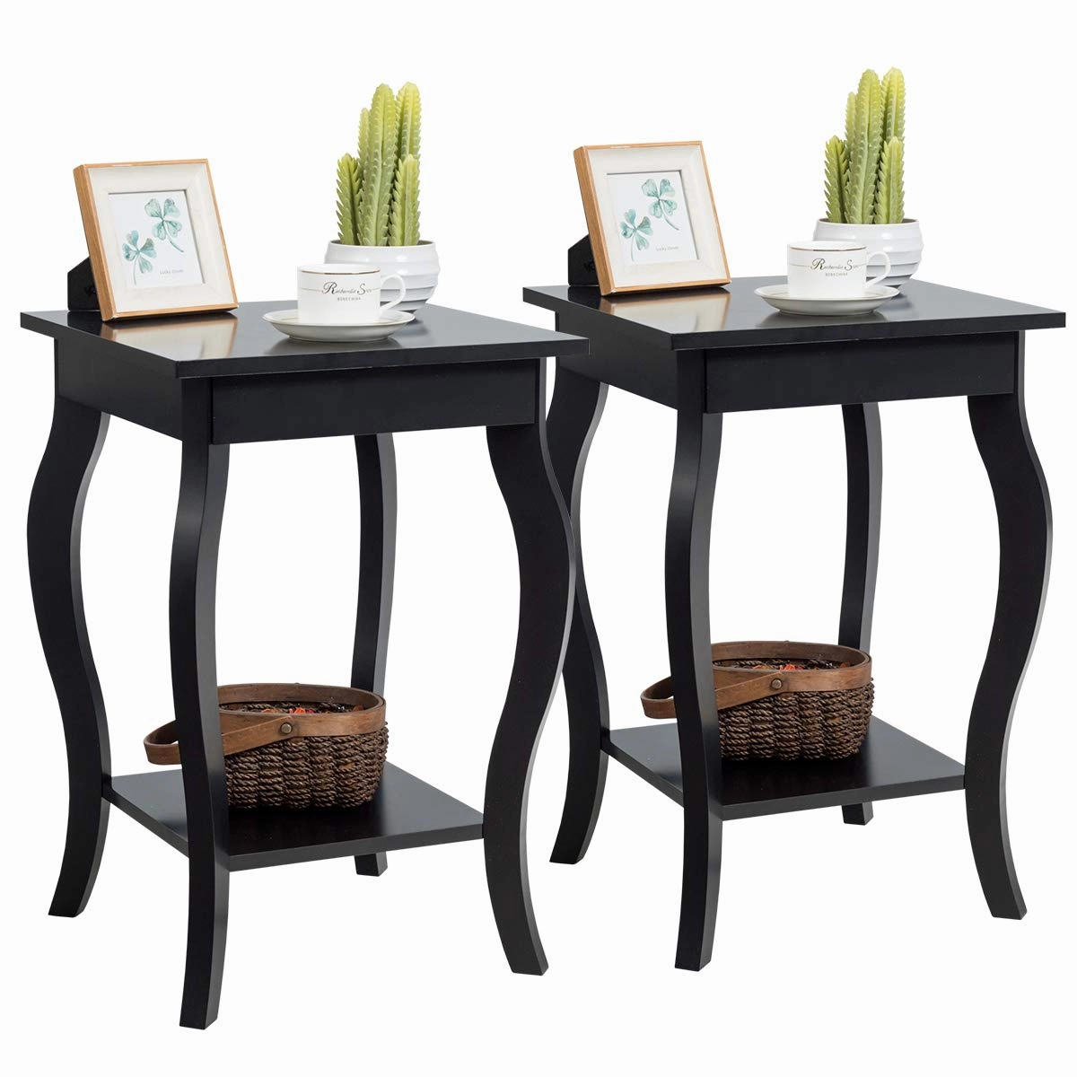 16" End Table W/Storage & Shelf Curved Legs Home Furniture for Living Room