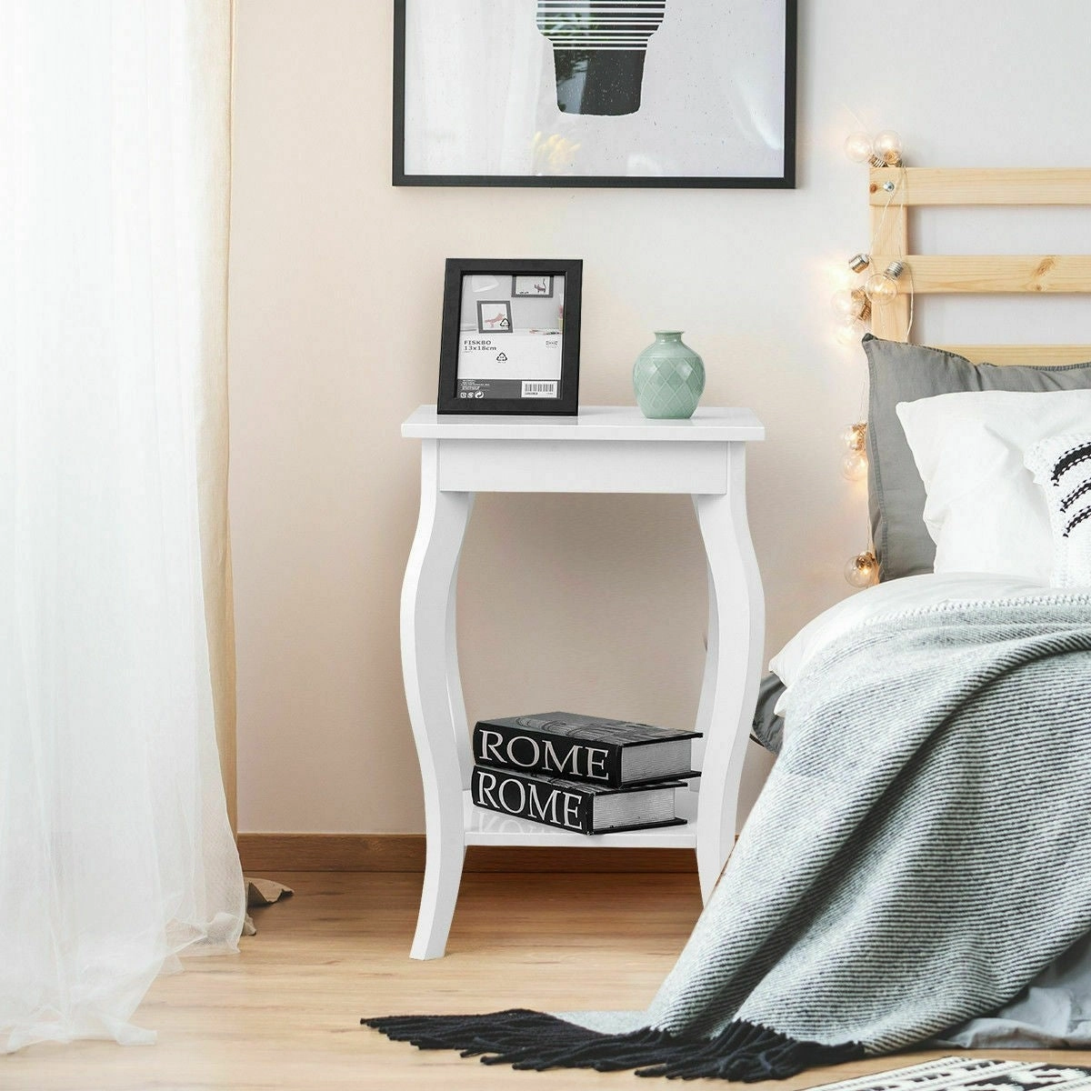 16" End Table W/Storage & Shelf Curved Legs Home Furniture for Living Room