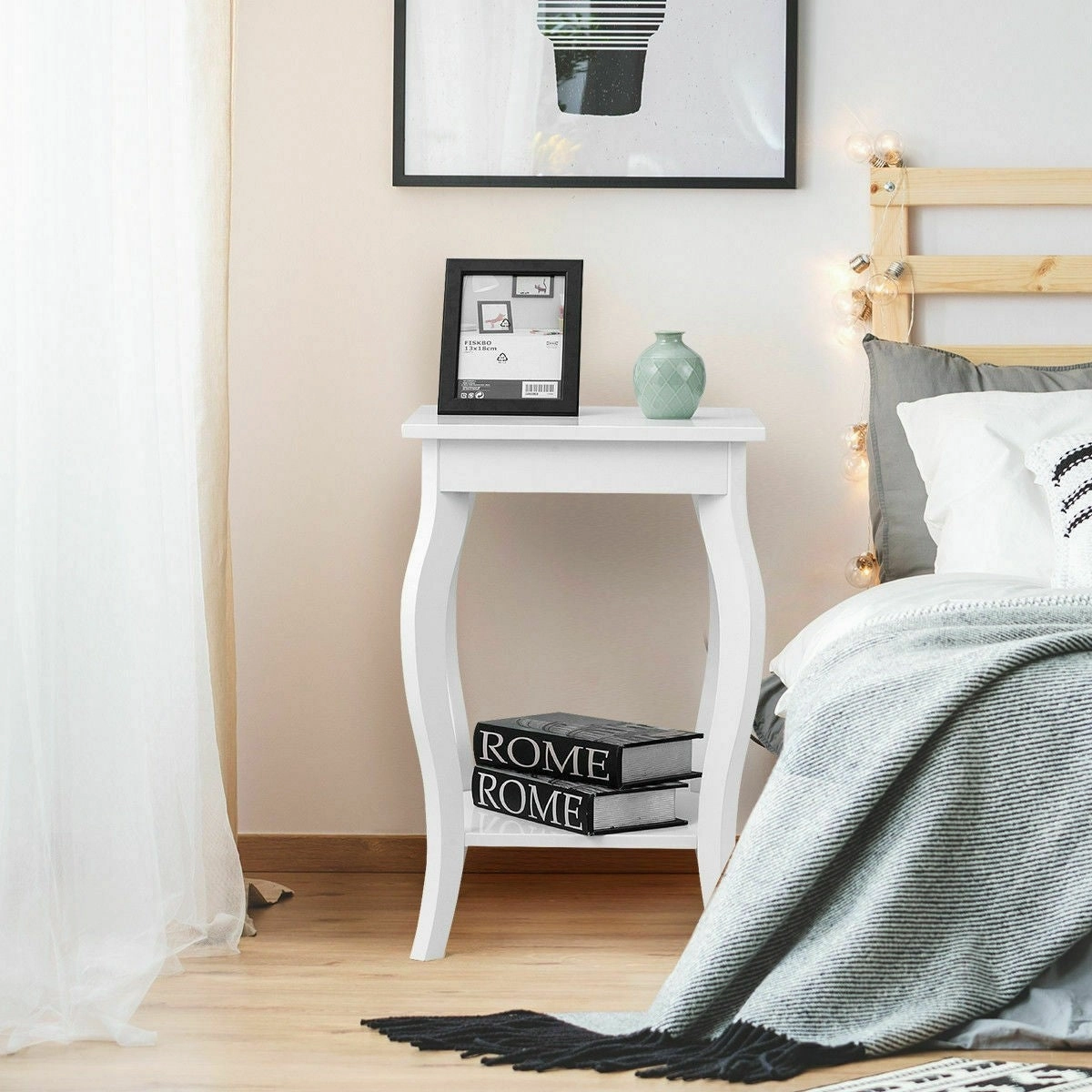 16" End Table W/Storage & Shelf Curved Legs Home Furniture for Living Room