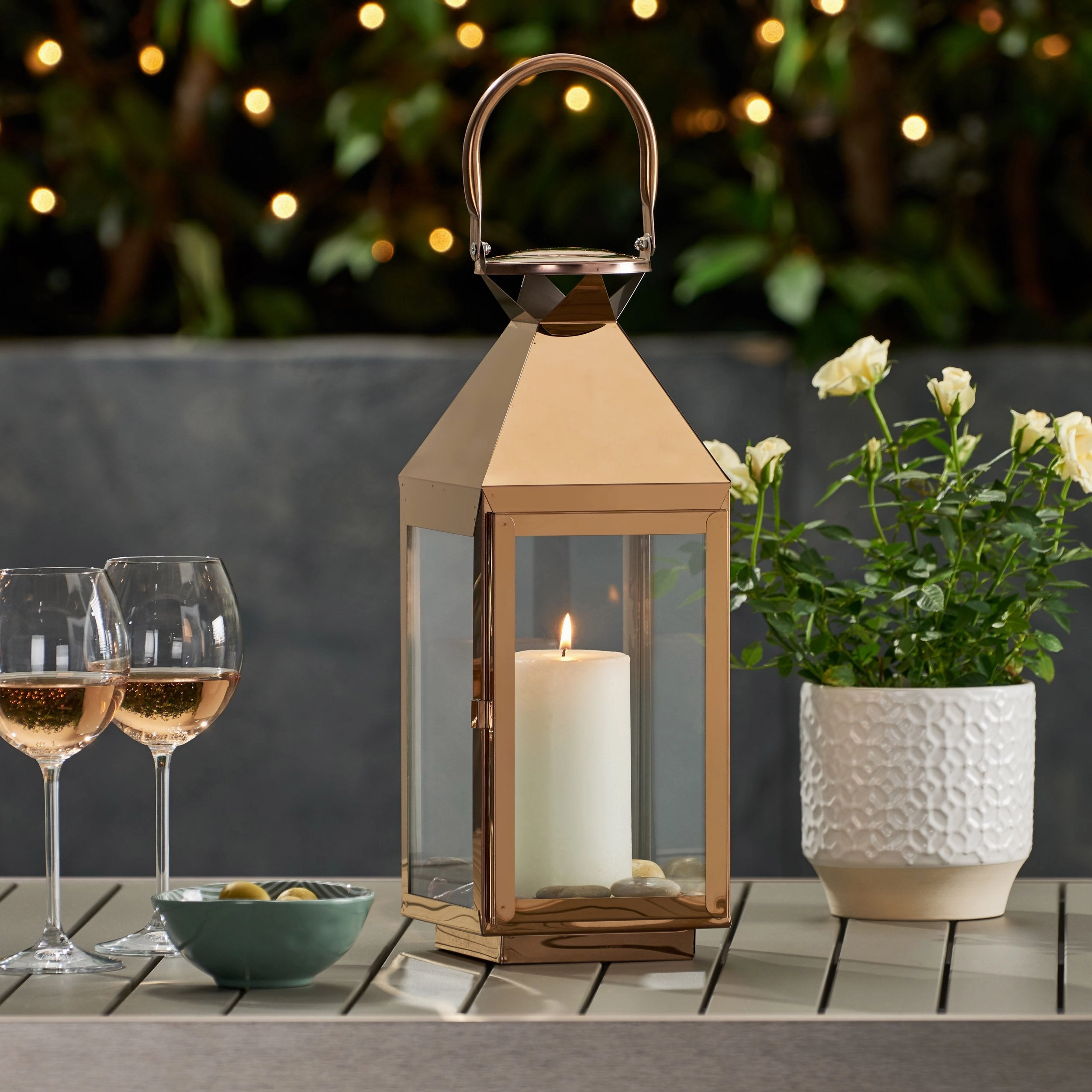16" Modern Outdoor Stainless Steel Lantern - NH762013 outdoor party decor, BBQ set