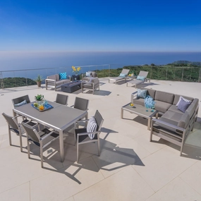 17-Piece Grand Patio Sectional, Lounge, Dining Set & Fire Table - NH584003 outdoor furniture, garden bench