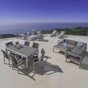 17-Piece Grand Patio Sectional, Lounge, Dining Set & Light Grey Fire Table - NH784003 outdoor furniture, garden bench