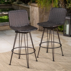 18-Inch Outdoor Wicker Barstools with Black Brush Copper Iron Frame (Set of 2) - NH837103 outdoor furniture, garden bench