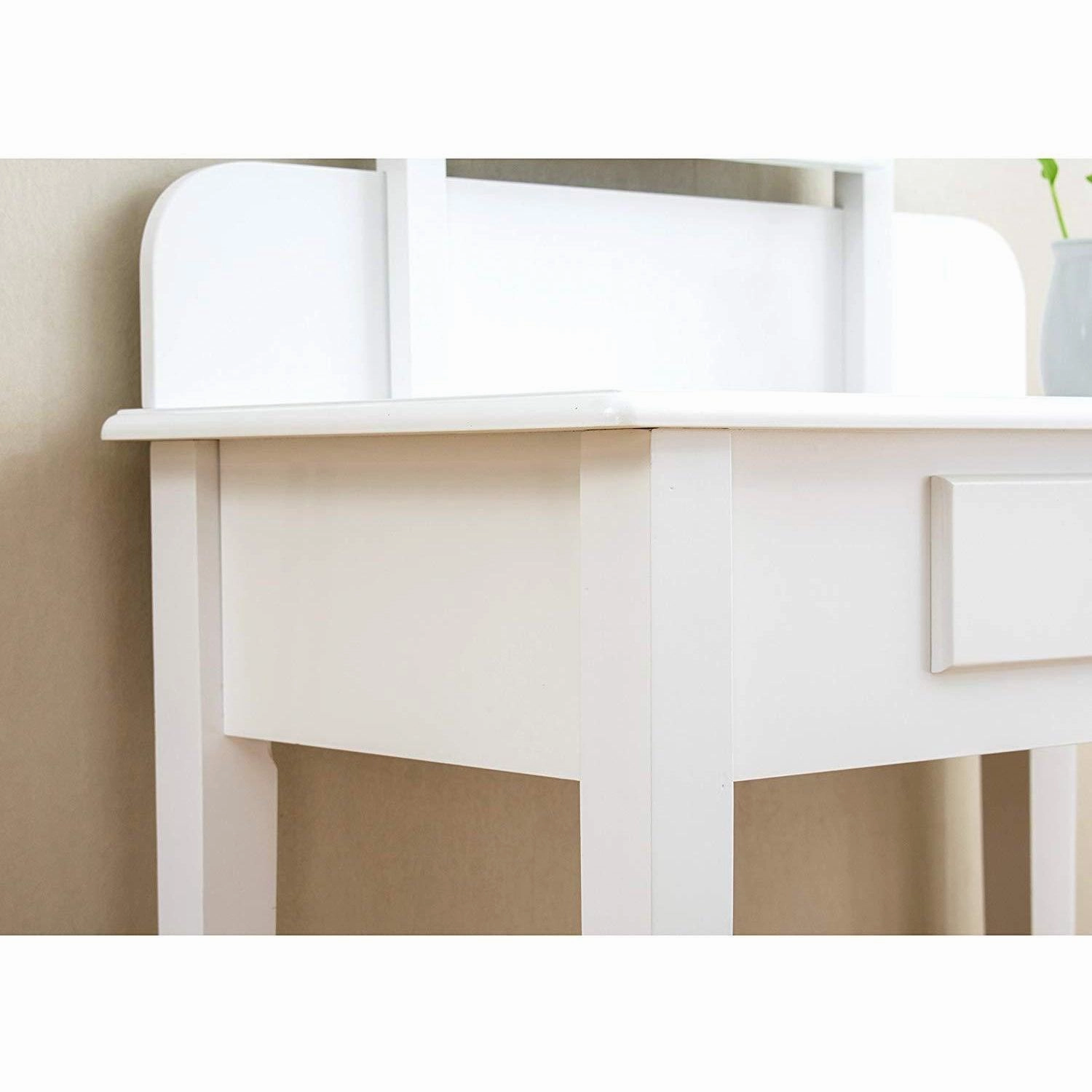 1-Drawer White Dressing Table with Stool & Single Square Mirror