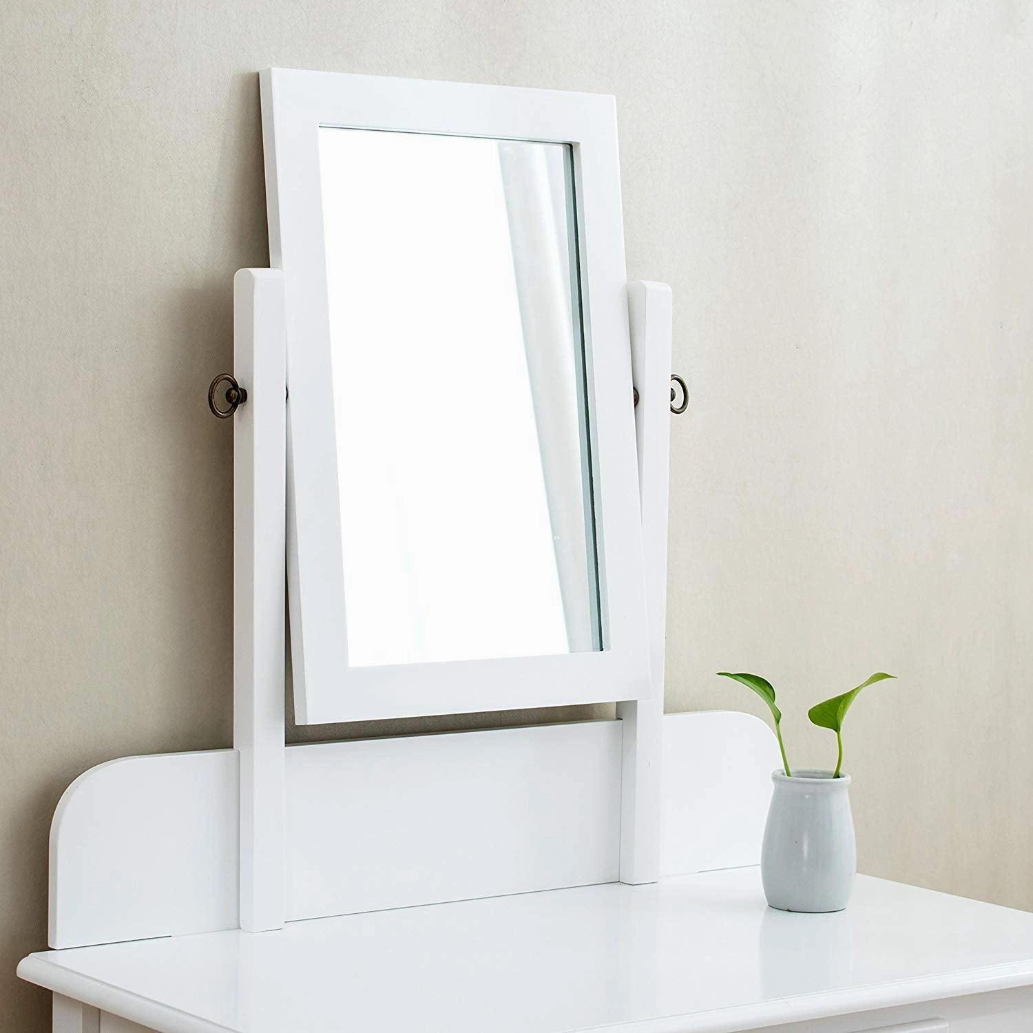 1-Drawer White Dressing Table with Stool & Single Square Mirror