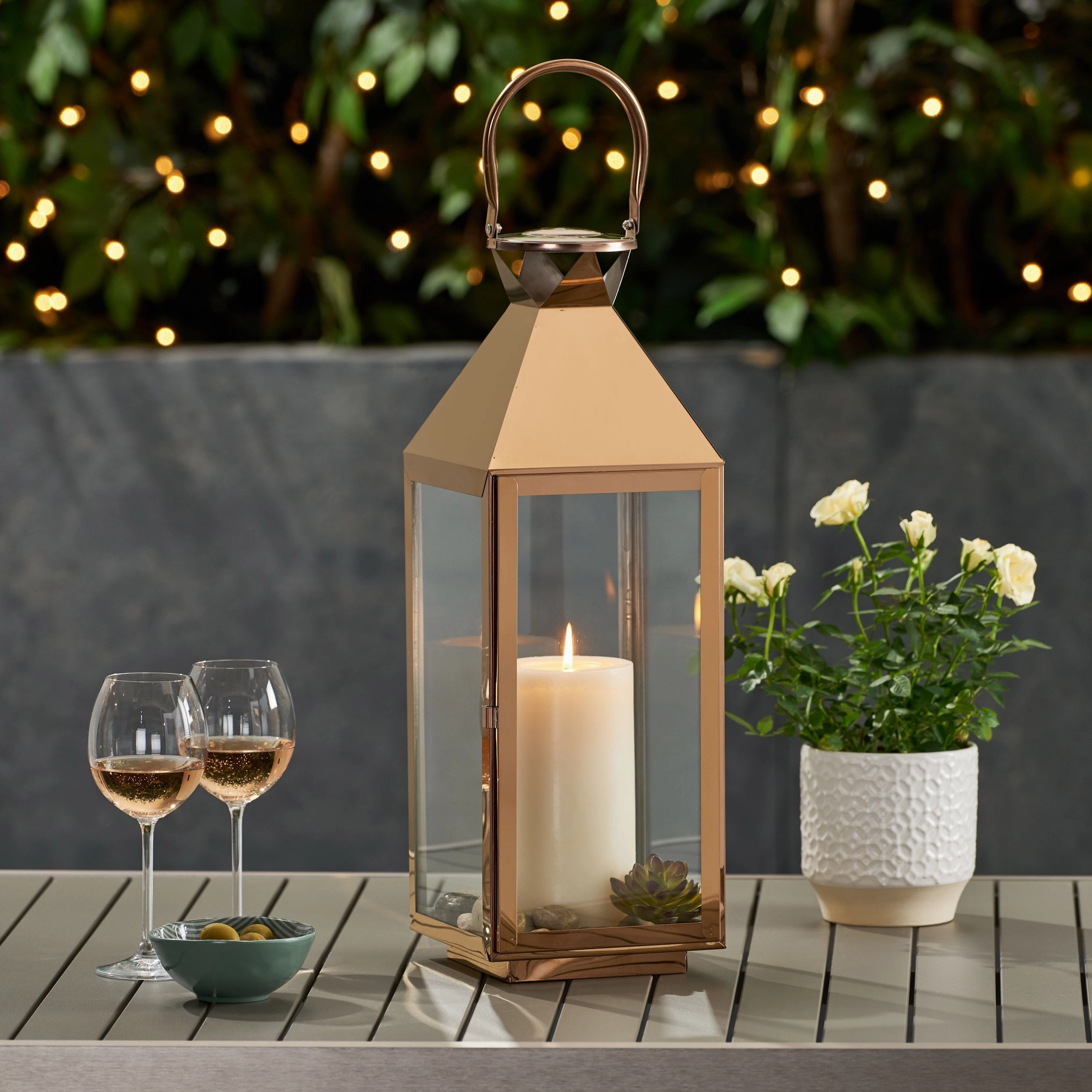 22" Modern Outdoor Stainless Steel Lantern - NH962013 outdoor party decor, BBQ set