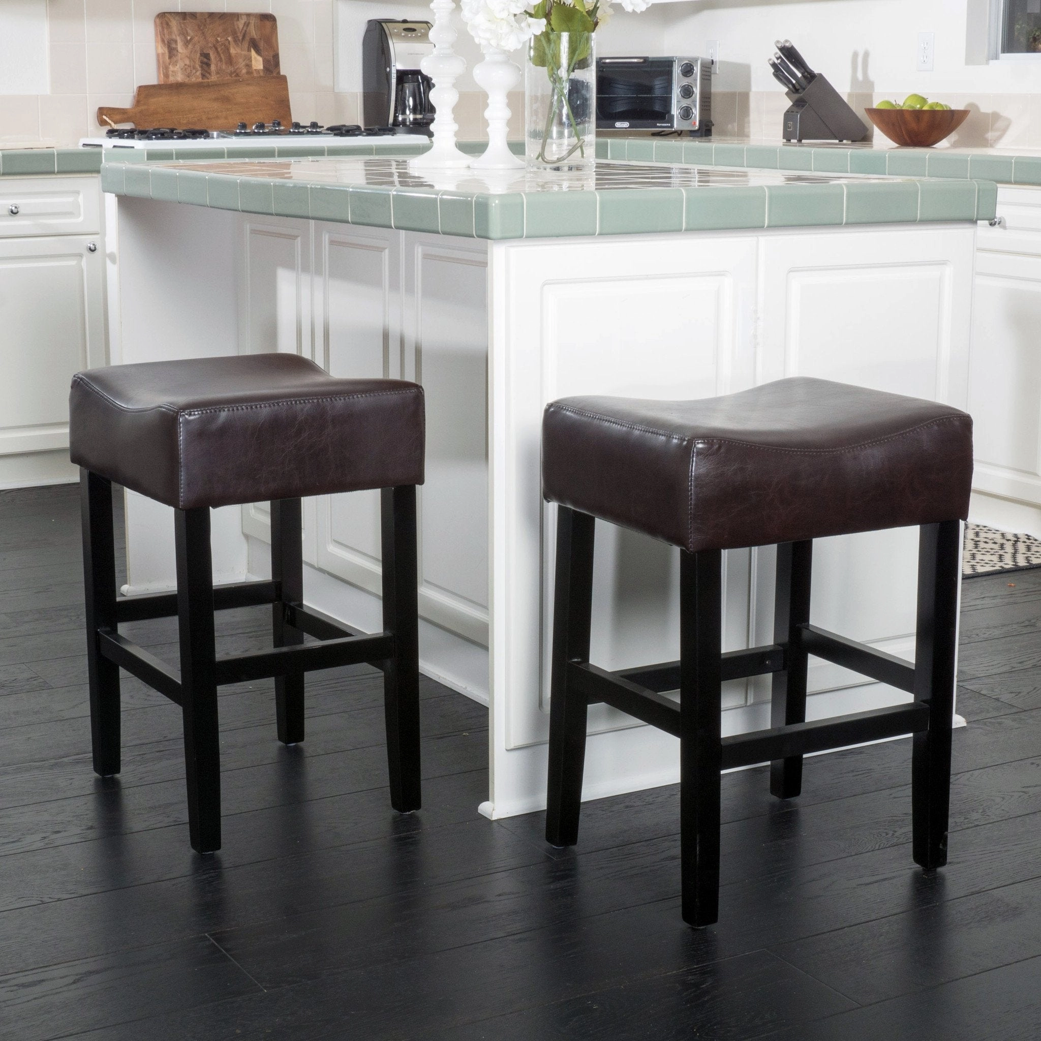 26-Inch Brown Leather Backless Counter Stool (Set of 2) - NH169592 kitchen accessories, table linens