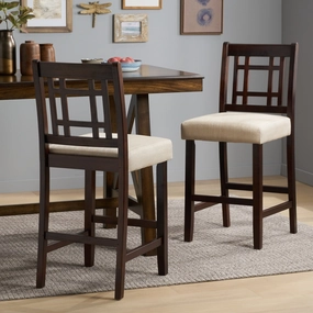 26-Inch Brown Mahogany Acacia Counterstool with Beige Cushion (Set of 2) - NH872792 kitchen accessories, table linens