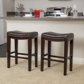 26-Inch Leather Backless Counter Stools w/ Nailhead Accent (Set of 2) - NH084732 kitchen accessories, table linens