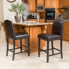 27-Inch Brown Leather Counter Stools (Set of 2) - NH280792 kitchen accessories, table linens