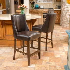 27-Inch Brown Leather Nailhead Accent Counter Stools (Set of 2) - NH615592 kitchen accessories, table linens