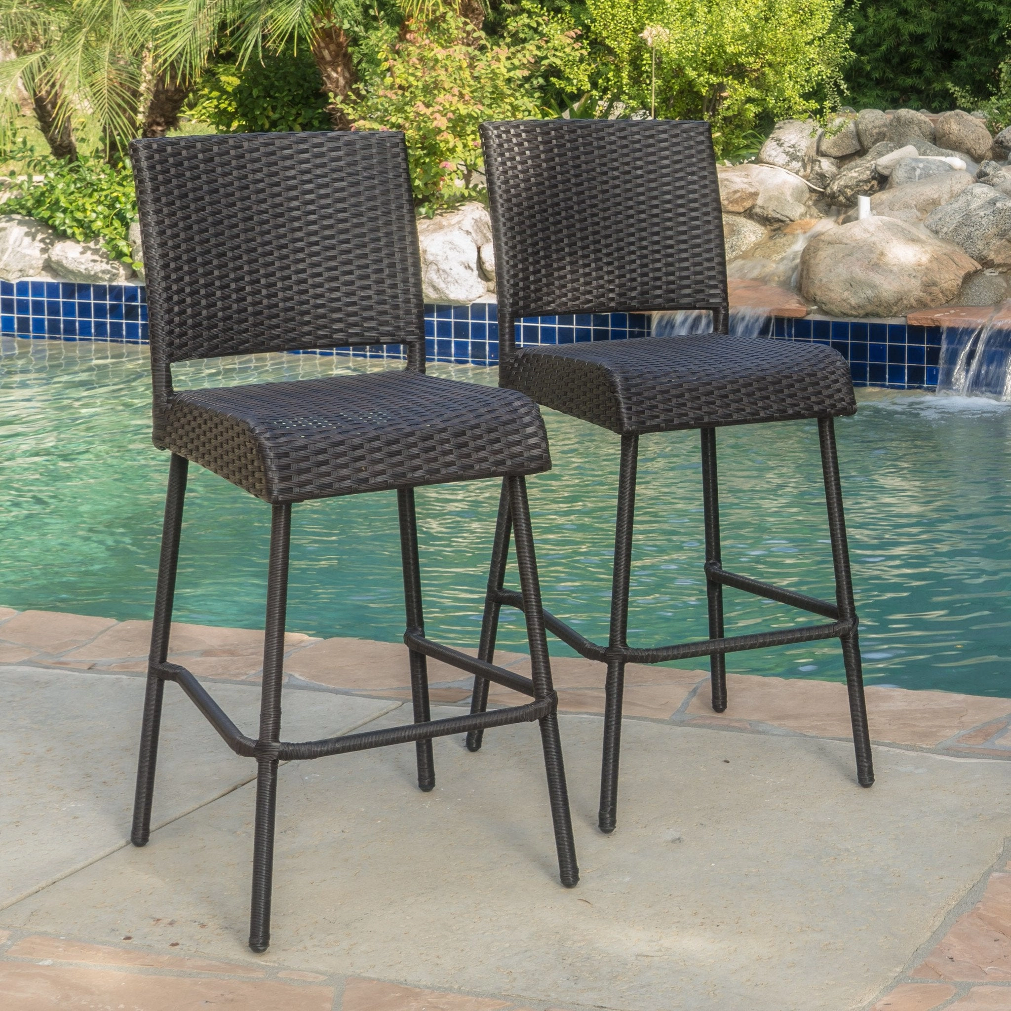 29-Inch Outdoors Dark Brown Wicker Barstools (Set of 2) - NH525992 outdoor furniture, garden bench