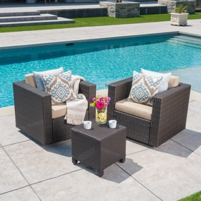 2-Seater Brown Wicker Outdoor Chat Set with Side Table - NH809103 outdoor furniture, garden bench