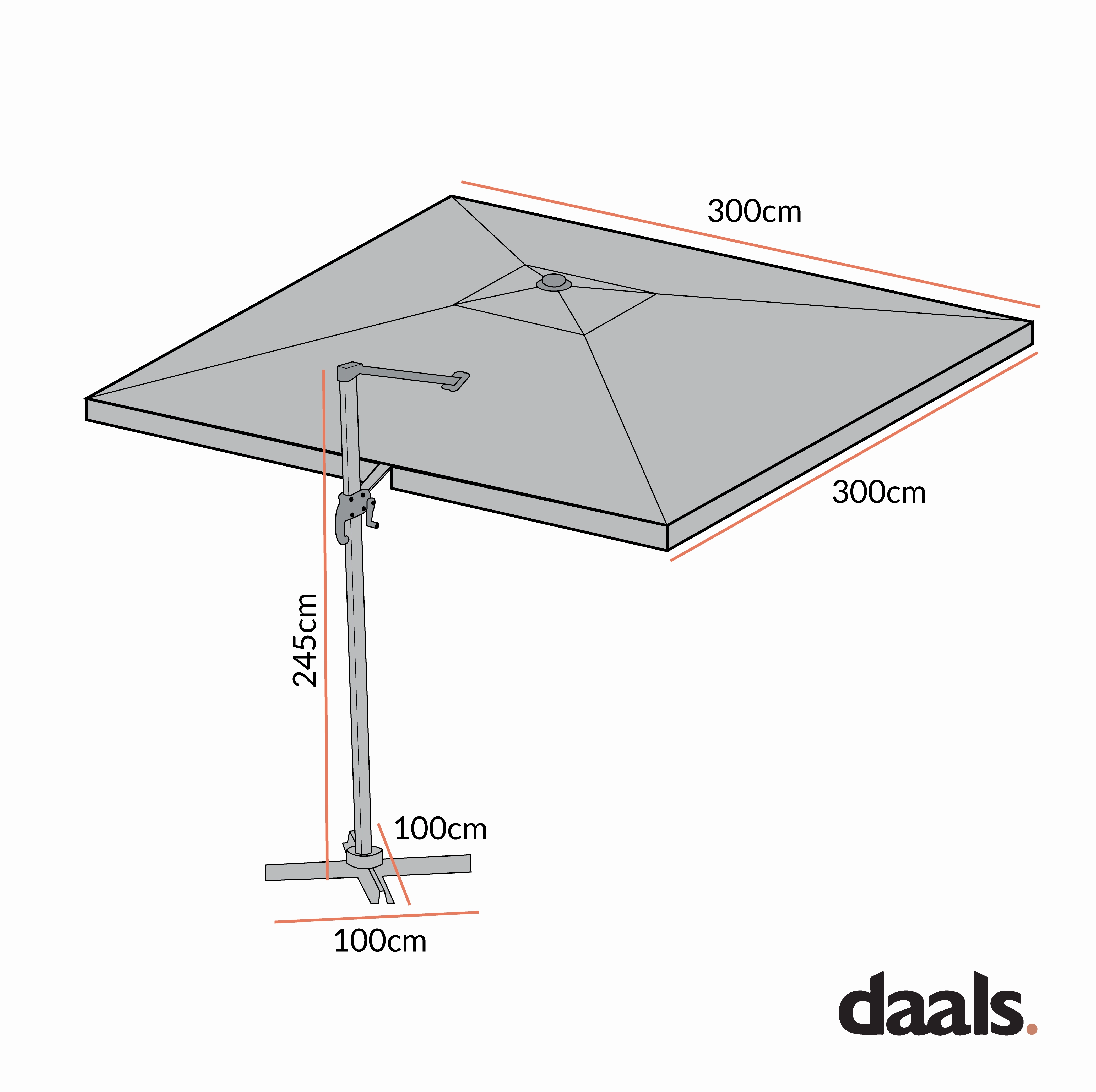300cm Large Square 360 Aluminium Roma Cantilever Garden Hanging Parasol, Beige