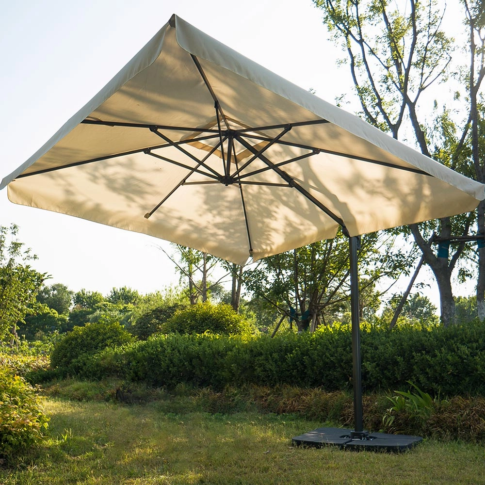 300cm Large Square 360 Aluminium Roma Cantilever Garden Hanging Parasol, Beige