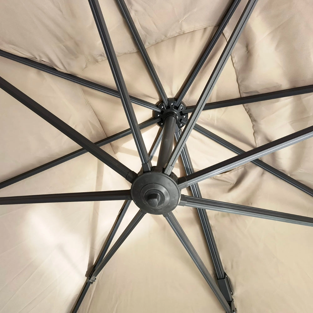 300cm Large Square 360 Aluminium Roma Cantilever Garden Hanging Parasol, Beige