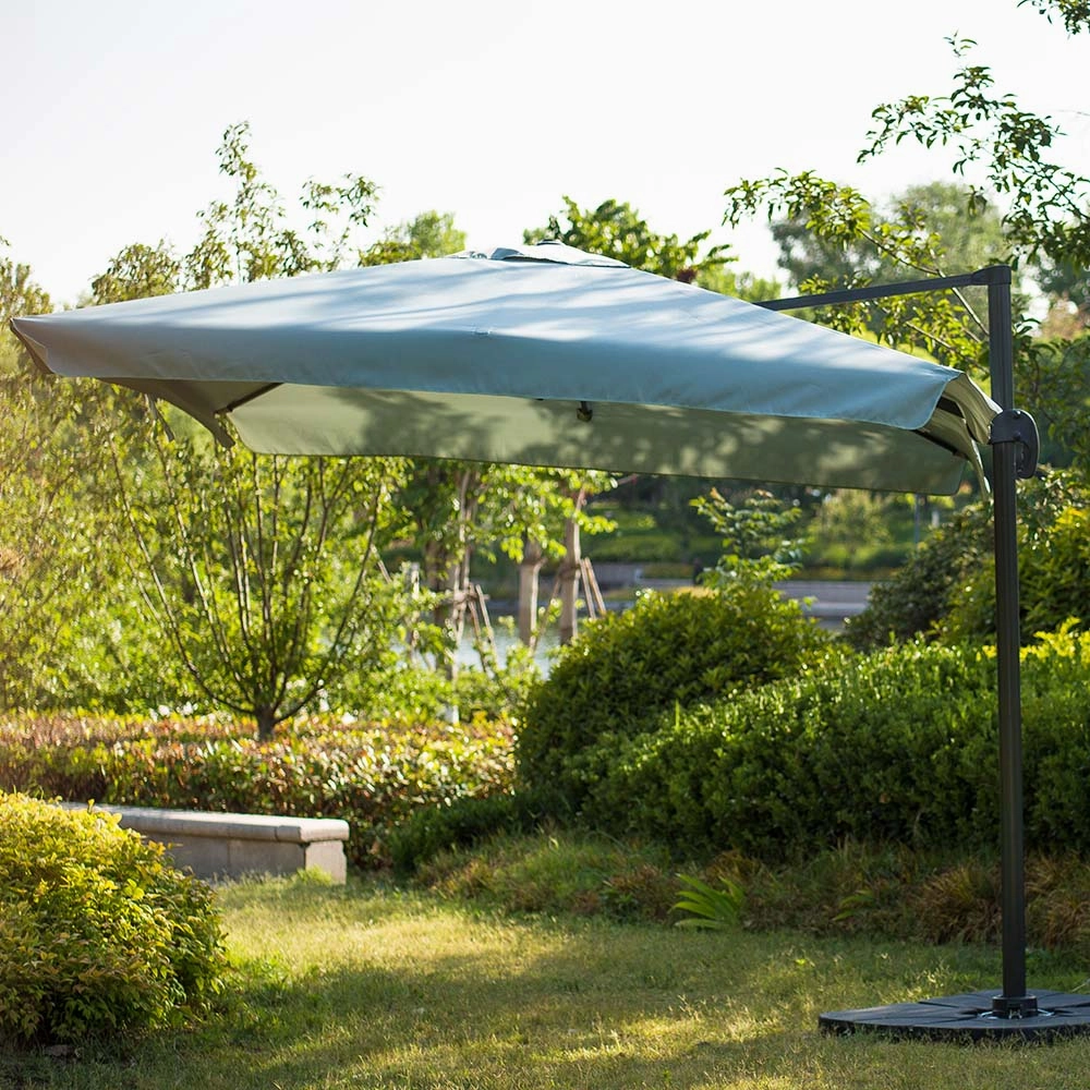 300cm Large Square 360 Aluminium Roma Cantilever Garden Hanging Parasol, Grey