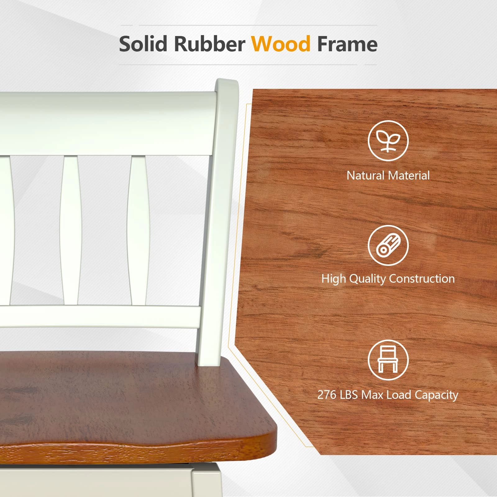 30.5 Inch Rubber Wood Bar Chairs with 360Swiveling, Footrest, Swivel Pub Height Barstools Ideal for Kitchen Island