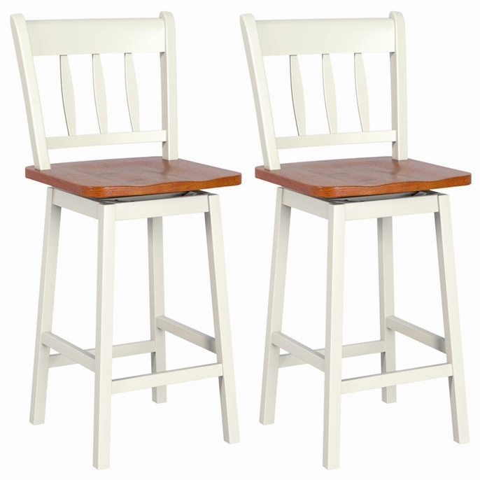 30.5 Inch Rubber Wood Bar Chairs with 360Swiveling, Footrest, Swivel Pub Height Barstools Ideal for Kitchen Island