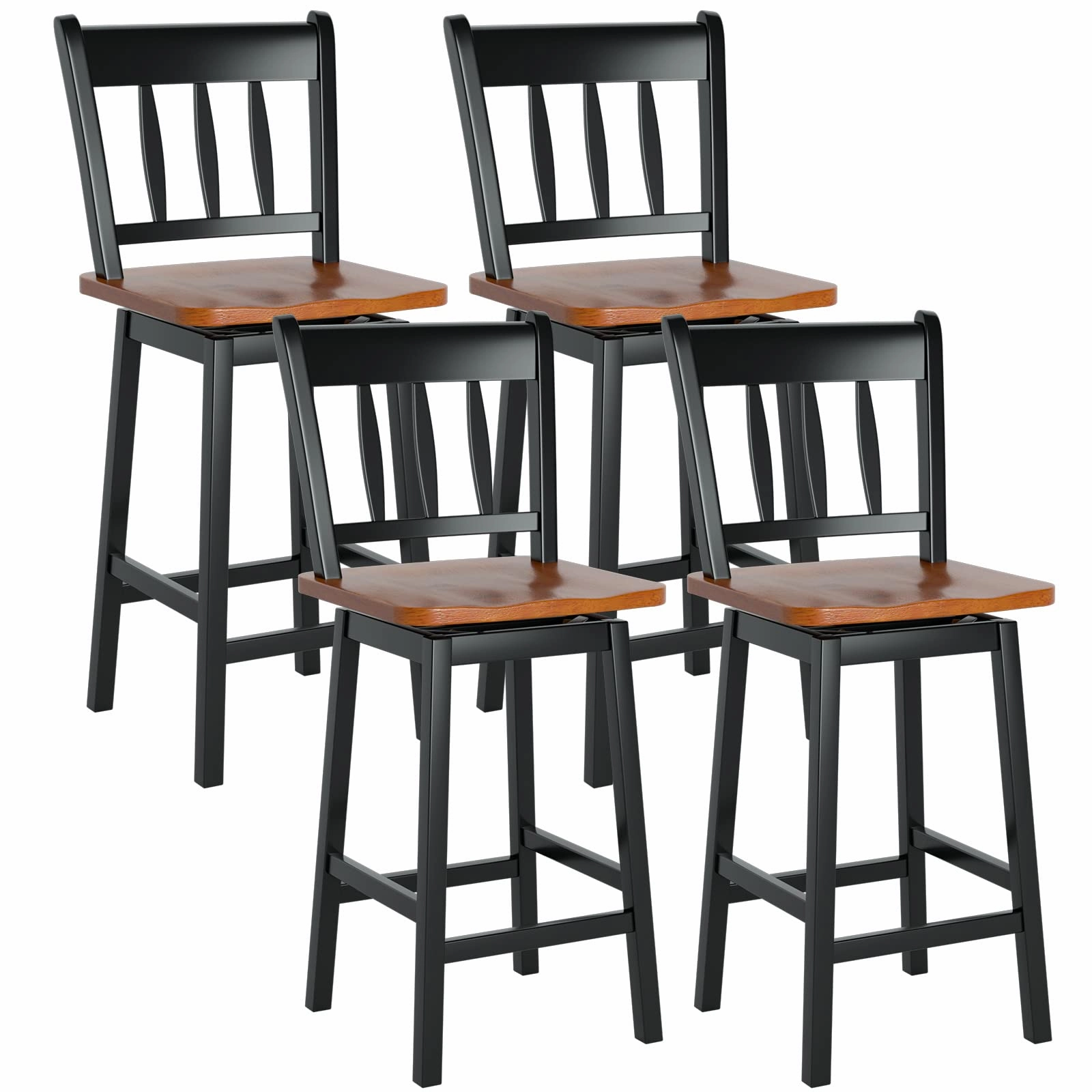 30.5 Inch Rubber Wood Bar Chairs with 360Swiveling, Footrest, Swivel Pub Height Barstools Ideal for Kitchen Island