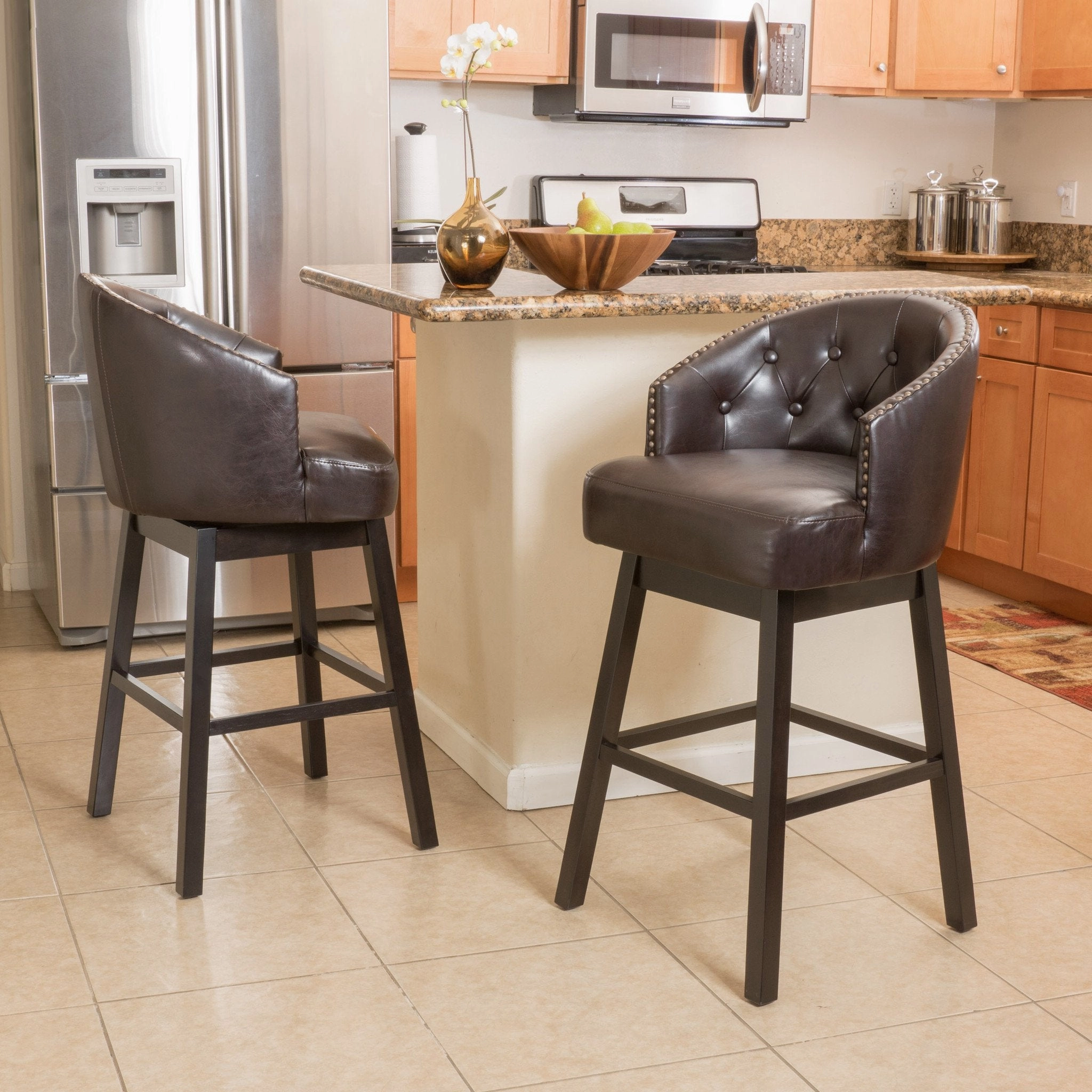 30-Inch Brown Leather Swivel Backed Barstool (Set of 2) - NH879592 kitchen accessories, table linens