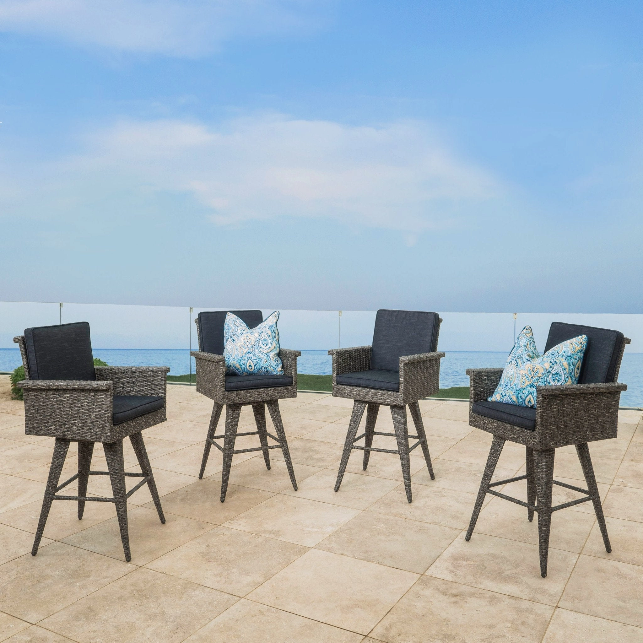 30-Inch Mixed Black Wicker Barstools (Set of 4) - NH794003 outdoor furniture, garden bench