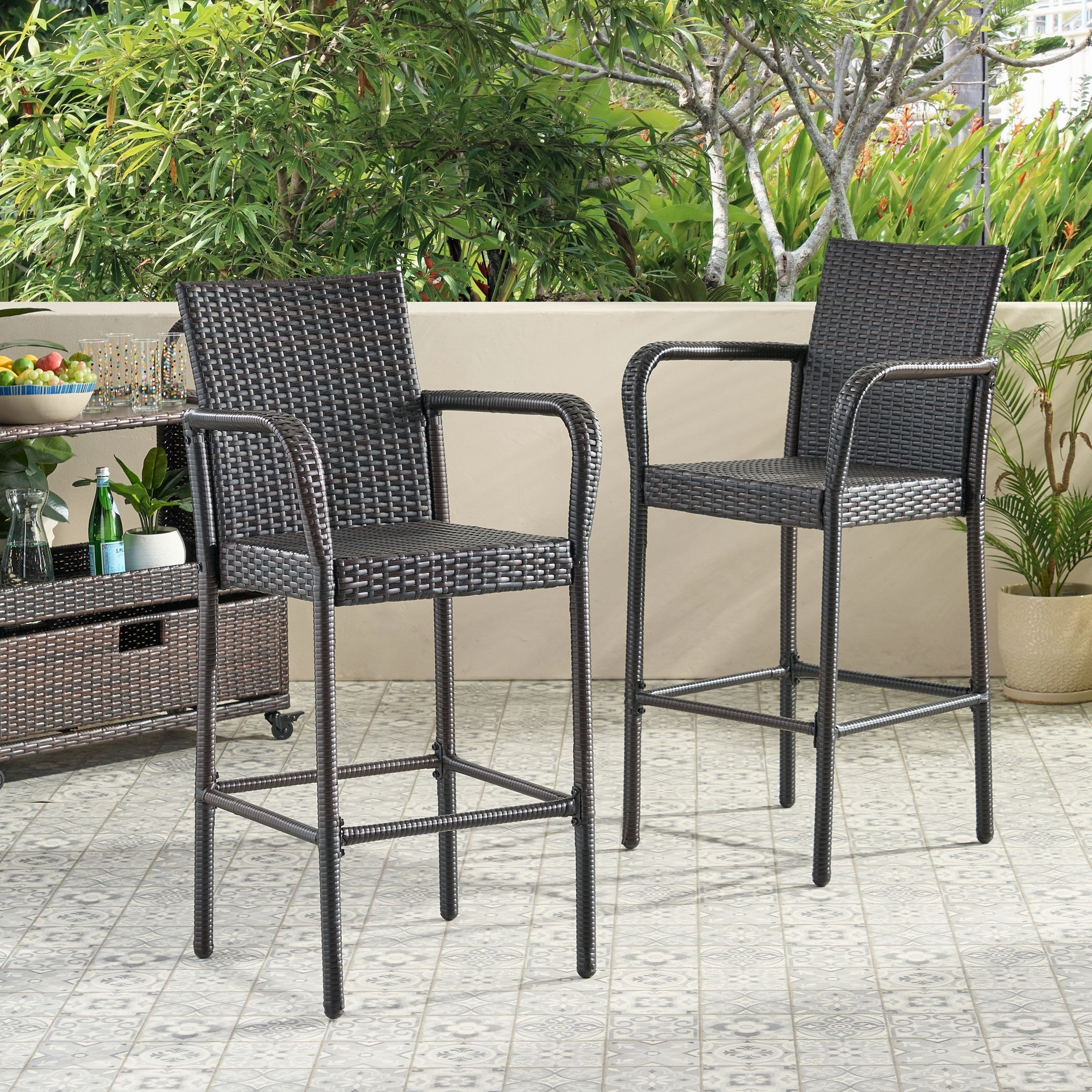 30-Inch Outdoor Brown Wicker Barstool (Set of 2) - NH649592 outdoor lounge chair, patio sofa