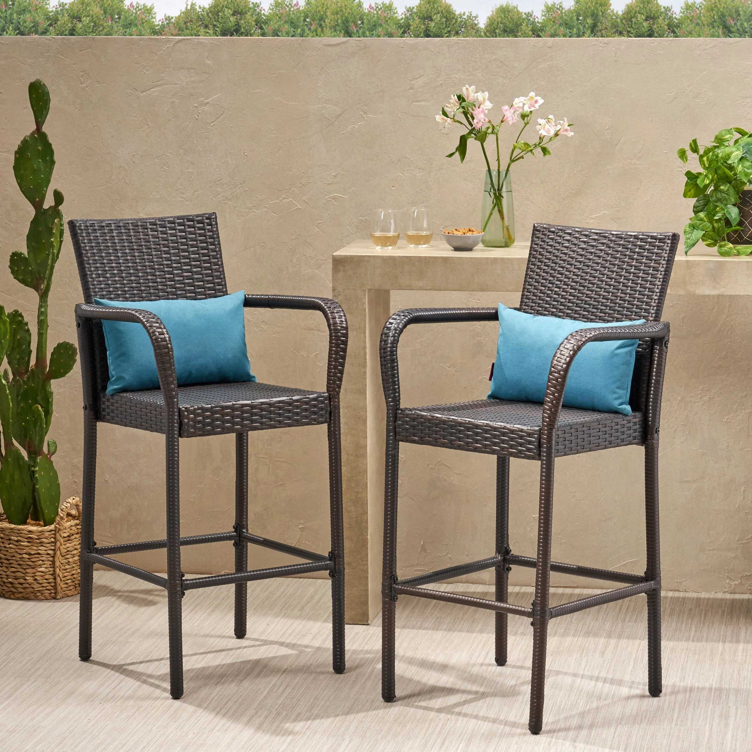 30-Inch Outdoor Brown Wicker Barstool (Set of 2) - NH649592