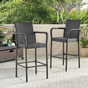 30-Inch Outdoor Brown Wicker Barstool (Set of 2) - NH649592 outdoor furniture, garden bench