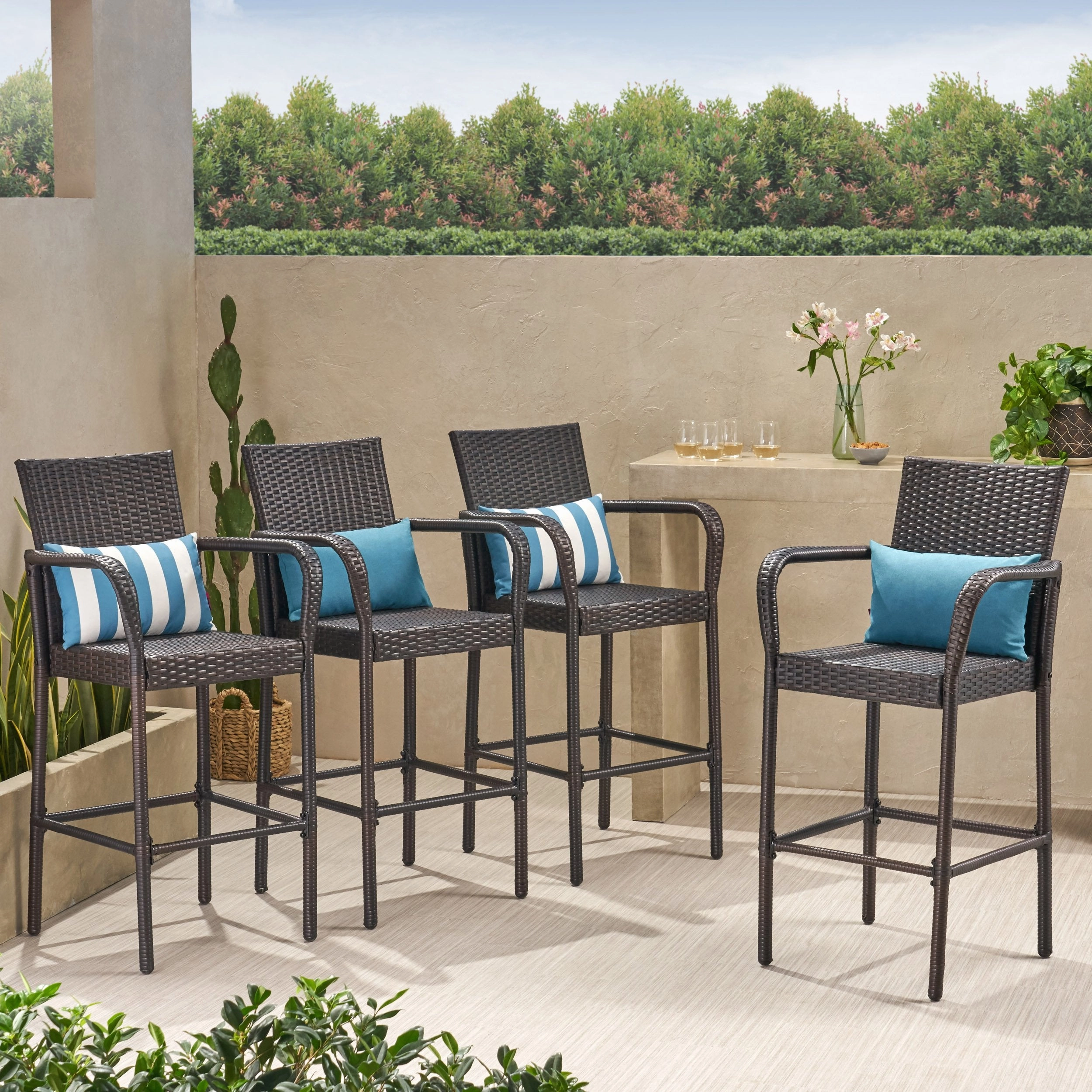 30-Inch Outdoor Brown Wicker Barstool (Set of 4) - NH749592 outdoor lounge chair, patio sofa