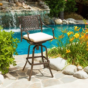 30-Inch Outdoor Cast Aluminum Swivel Bar Stool w/ Cushion - NH050592 outdoor furniture, garden bench