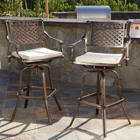 30-Inch Outdoor Cast Aluminum Swivel Bar Stools w/ Cushion (Set of 2) - NH150592 outdoor furniture, garden bench