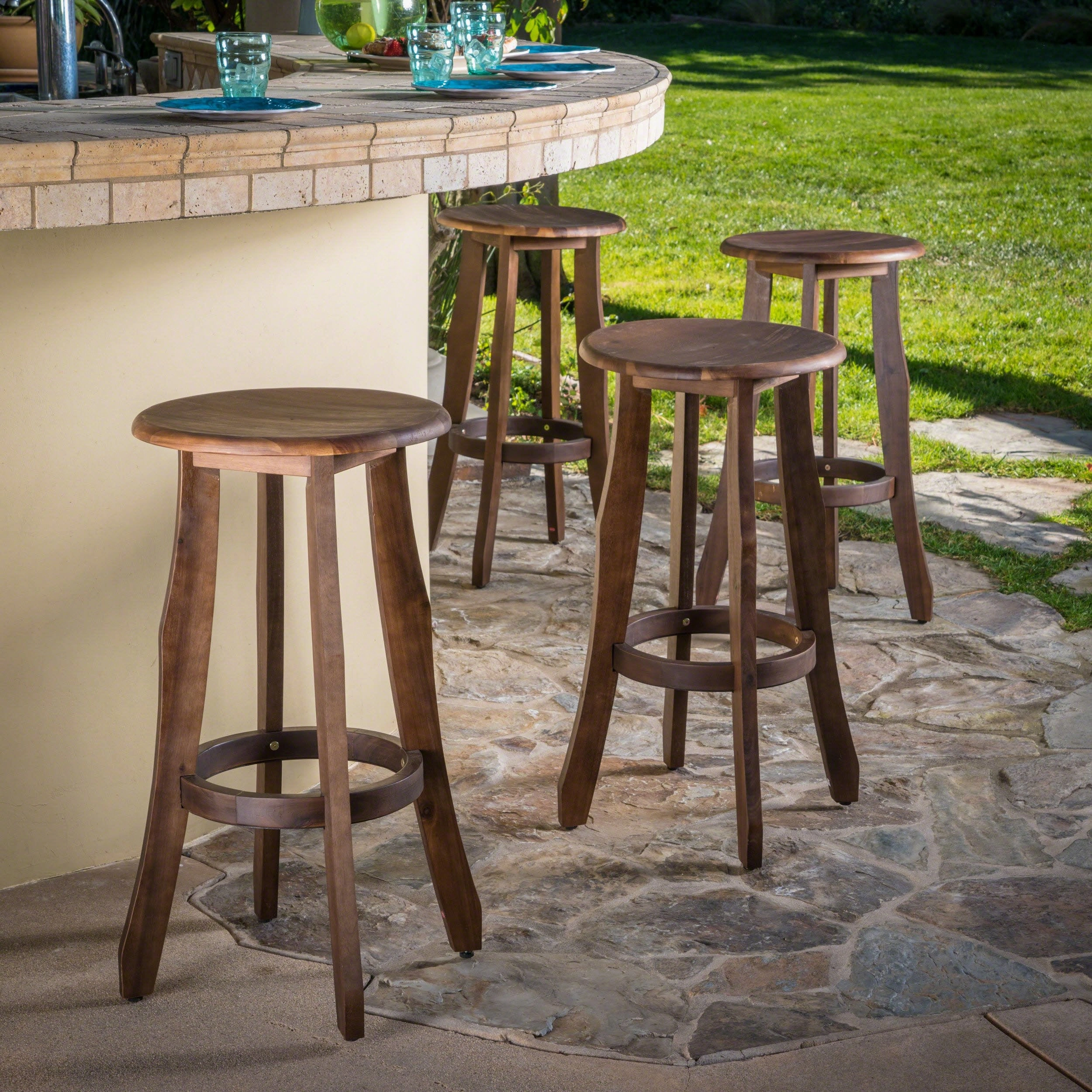 30-Inch Outdoor Dark Brown Finished Acacia Wood Barstools - NH720103