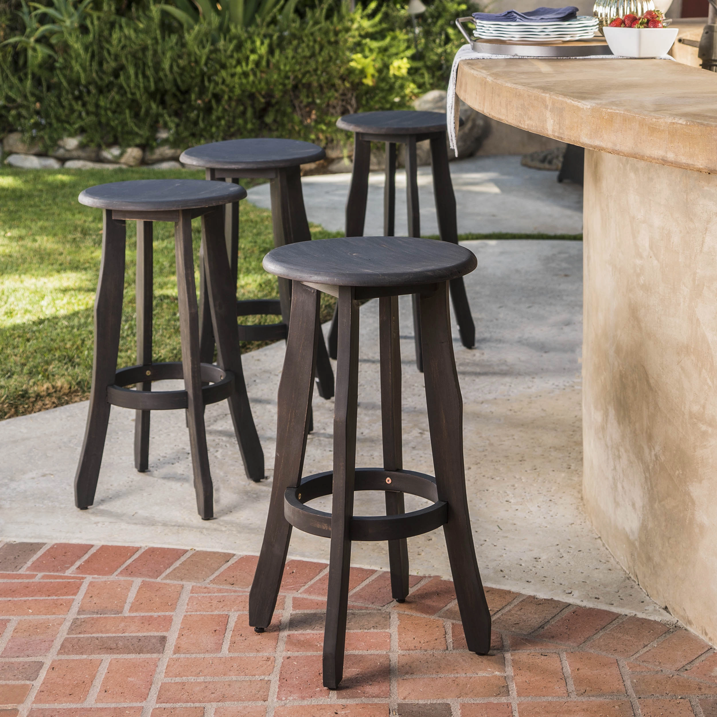30-Inch Outdoor Dark Grey Finished Acacia Wood Barstools - NH531103