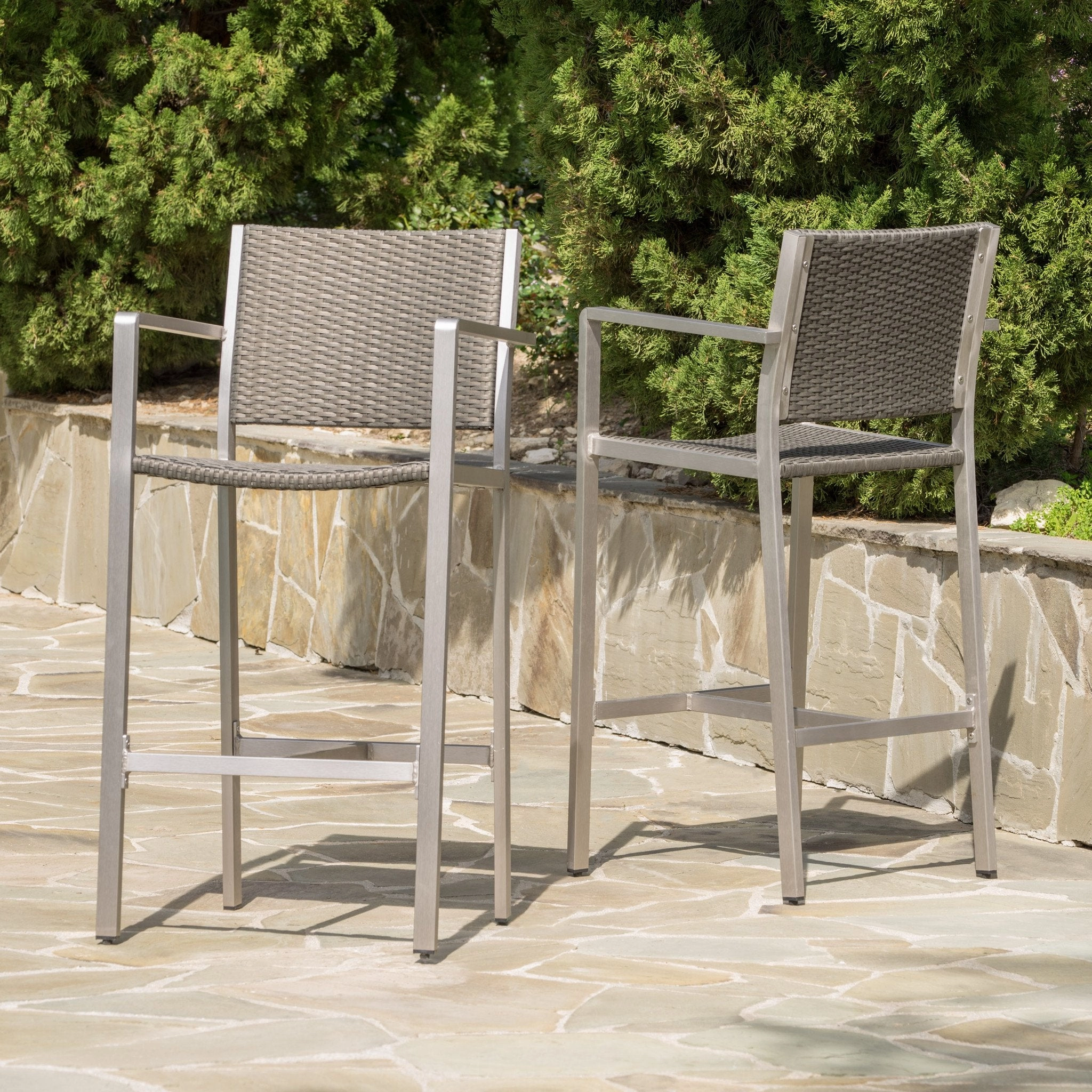 30-Inch Outdoor Grey Wicker Barstools (Set of 2) - NH553003 outdoor furniture, garden bench