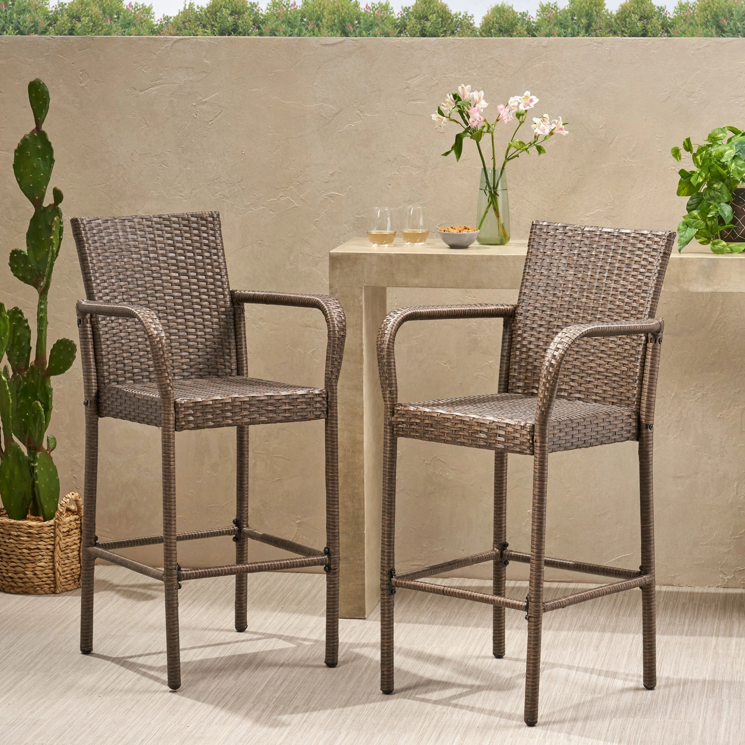 30-Inch Outdoor Mix Mocha Wicker Barstool - NH073003