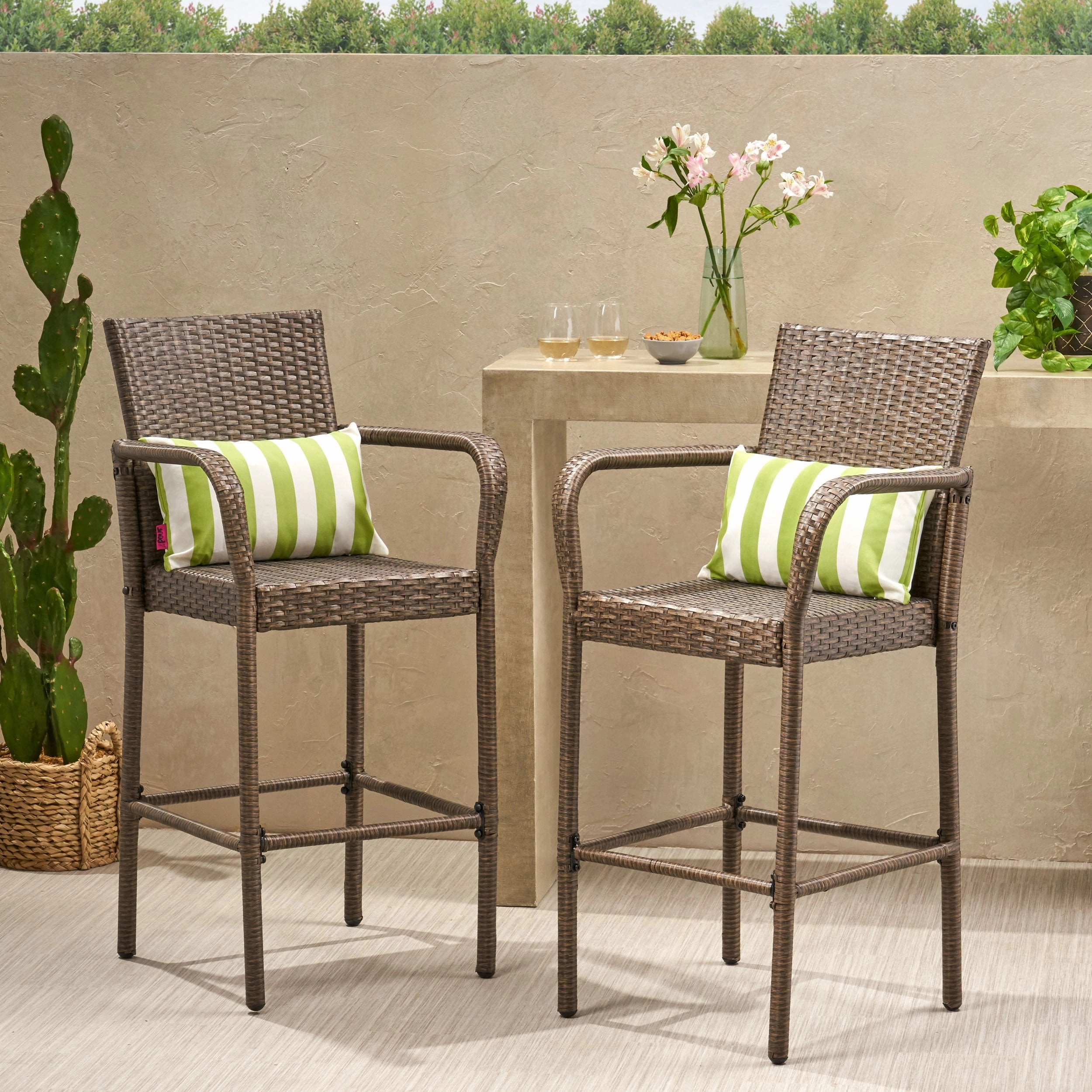 30-Inch Outdoor Mix Mocha Wicker Barstool - NH073003 outdoor furniture, garden bench