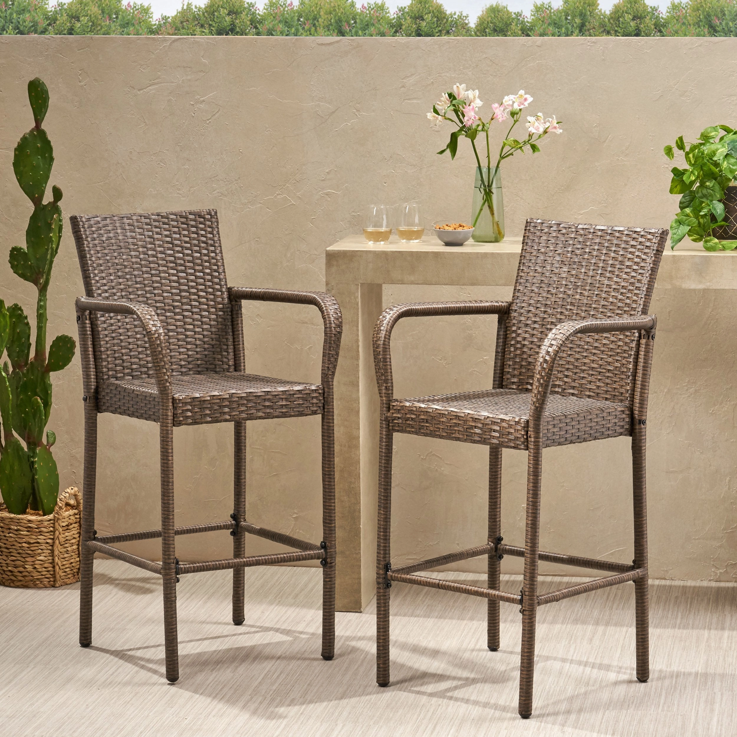 30-Inch Outdoor Mix Mocha Wicker Barstool - NH073003