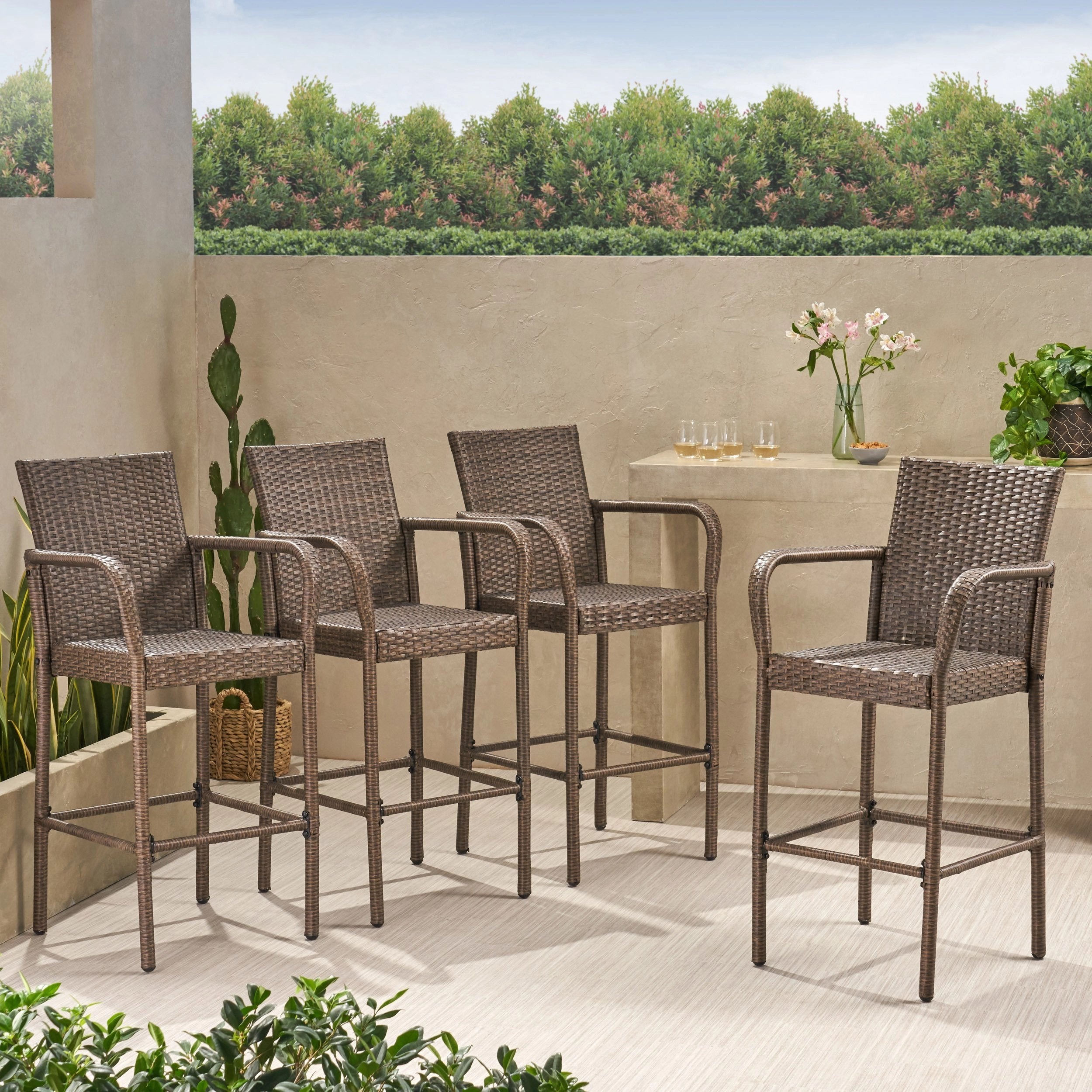 30-Inch Outdoor Mix Mocha Wicker Barstool - NH073003