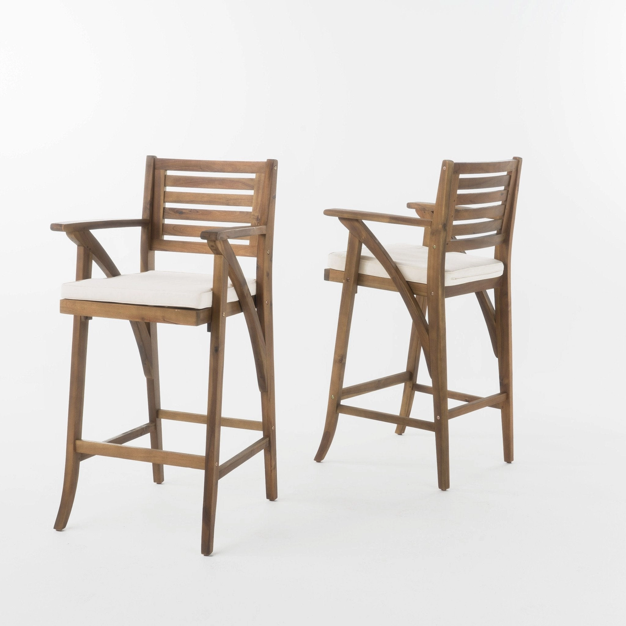 30-Inch Teak Finish Acacia Wood Outdoor Barstools - NH538992